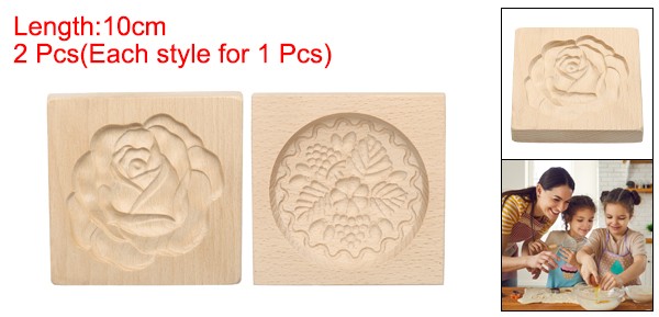 2pcs Wooden Cookie Mould 3.94" x 3.94" Wooden Cookie Biscuit Mould Rose Carved gallery