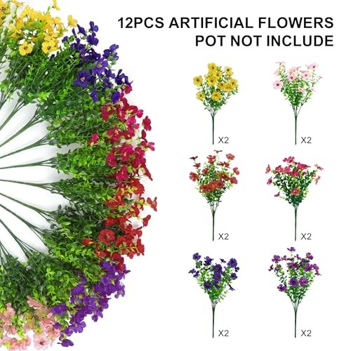 Artificial Faux Flowers Plants for Outdoors Outside Spring Summer 6 Multicolor gallery