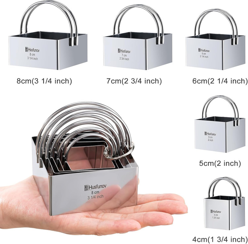 Biscuit Cutter Set Square Cookie Cutters with Handle 5 Pieces Stainless Steel Sq gallery