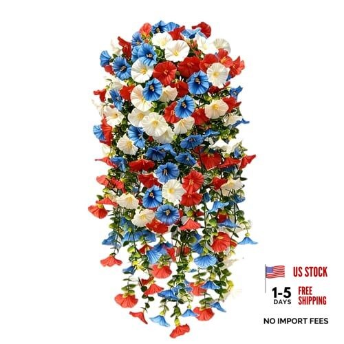 Red White Blue Hanging Flowers Artificial Morning Glory One Size Multi-color