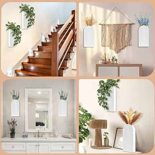 Wall Planter for Indoor Plants, Wood Wall Decor Hanging Planter, White-2pcs gallery