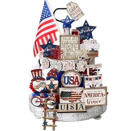 20 Pcs 4th of July Patriotic Tiered Tray Decor Red White and Blue Vivid Style