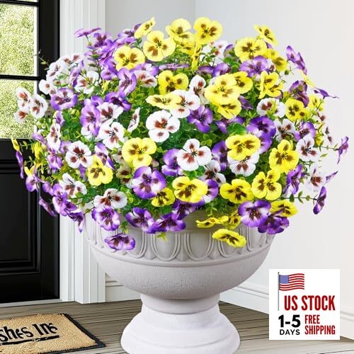 Look Real Artificial Flowers for Outdoors, 12 Bundles Yellow+white+purple