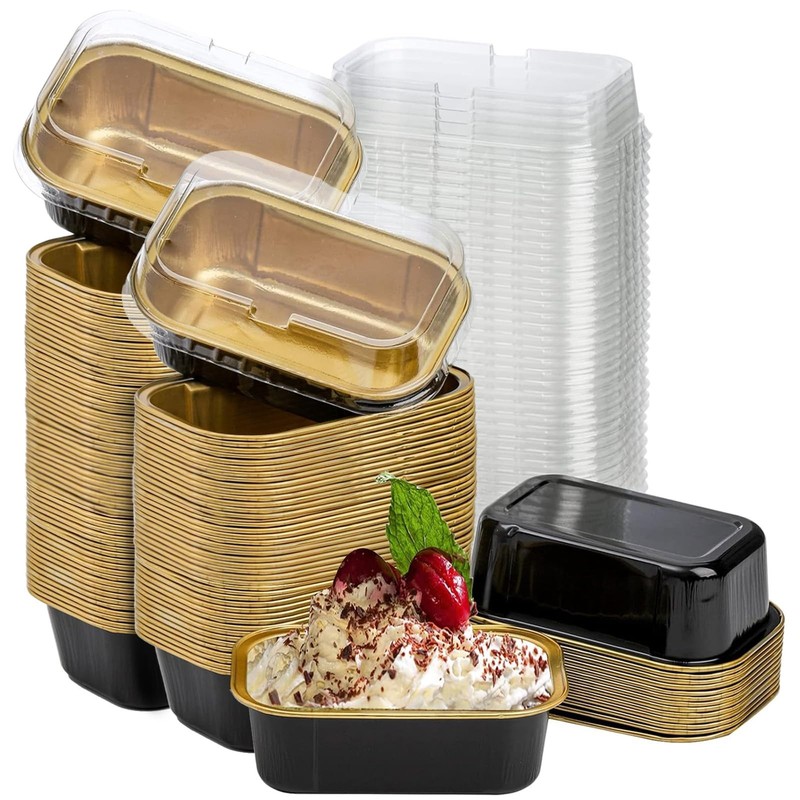 Lyellfe 60 Pack Aluminum Foil Baking Cups, 5 Oz Disposable Ramekins with Lids...