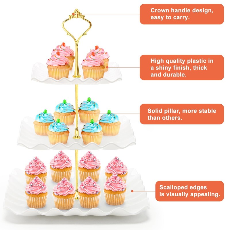3-Tier Cupcake Stand Tiered Serving Stand for Tea Party Baby Shower Wedding gallery