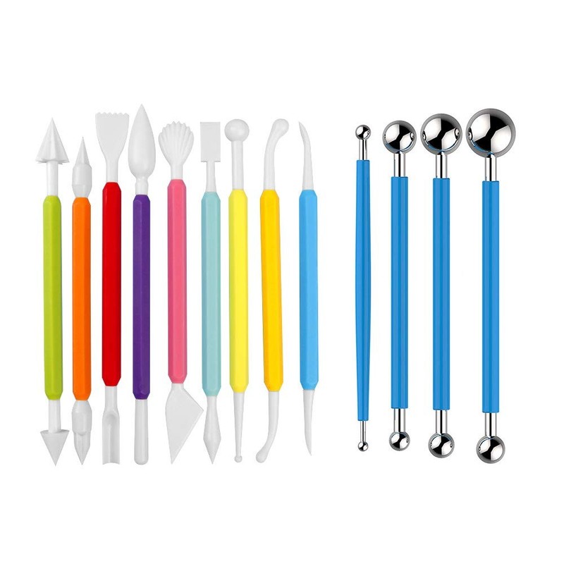 13PCS Fondant Tool, Cake Decorating Hand Tool, Double Head Metal Ball, Gum Pa...