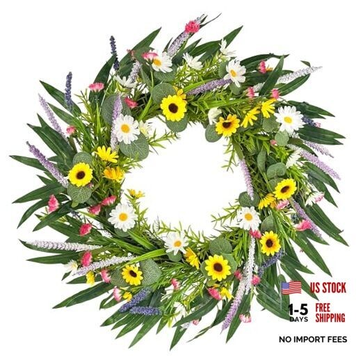 Spring Summer Wreath for Front Door, 20" Sunflower Daisy Yellow - 20in