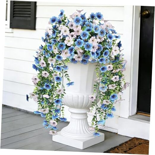 Artificial Hanging Flowers for Outdoors, UV Resistant 2 Bundles 2PCS White+blue gallery