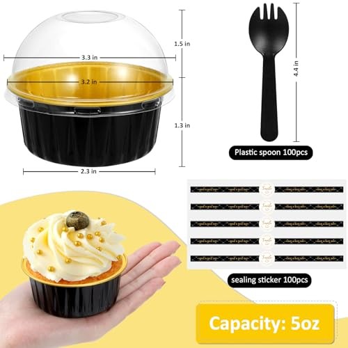 Mini Cake Pans with Lids and Spoons (Pack,,5oz) Round Disposable 100 Black gallery