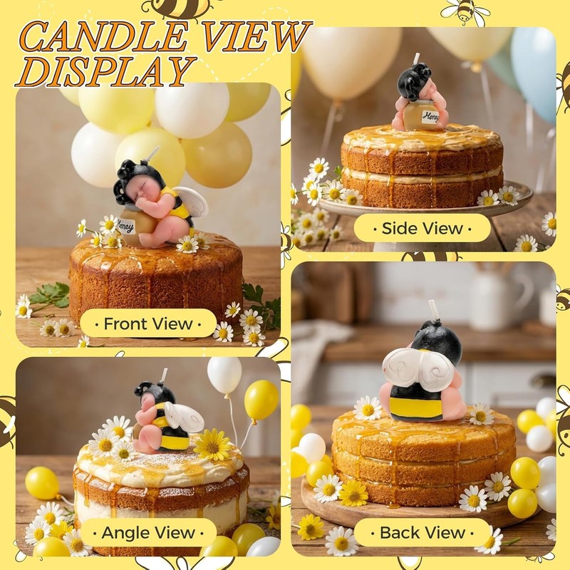 Bee Baby Shower Cake Topper Candles, Bumble Bee Cake Decorations for What Will gallery