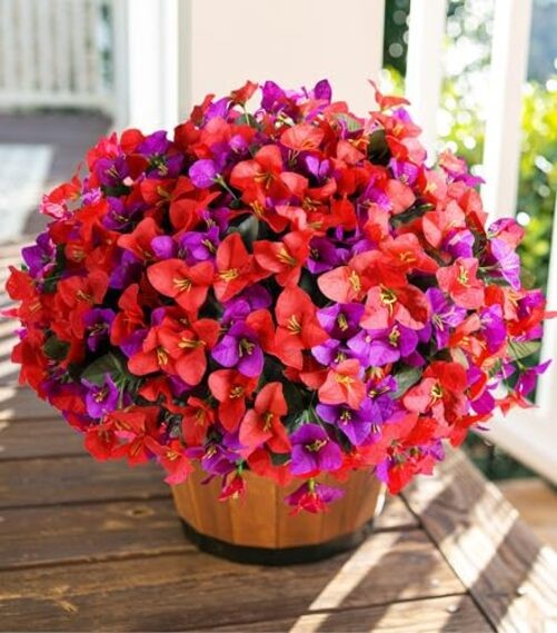 Artificial Faux Flowers for Outdoors Spring Summer Outside Decor, 4 Redpurple