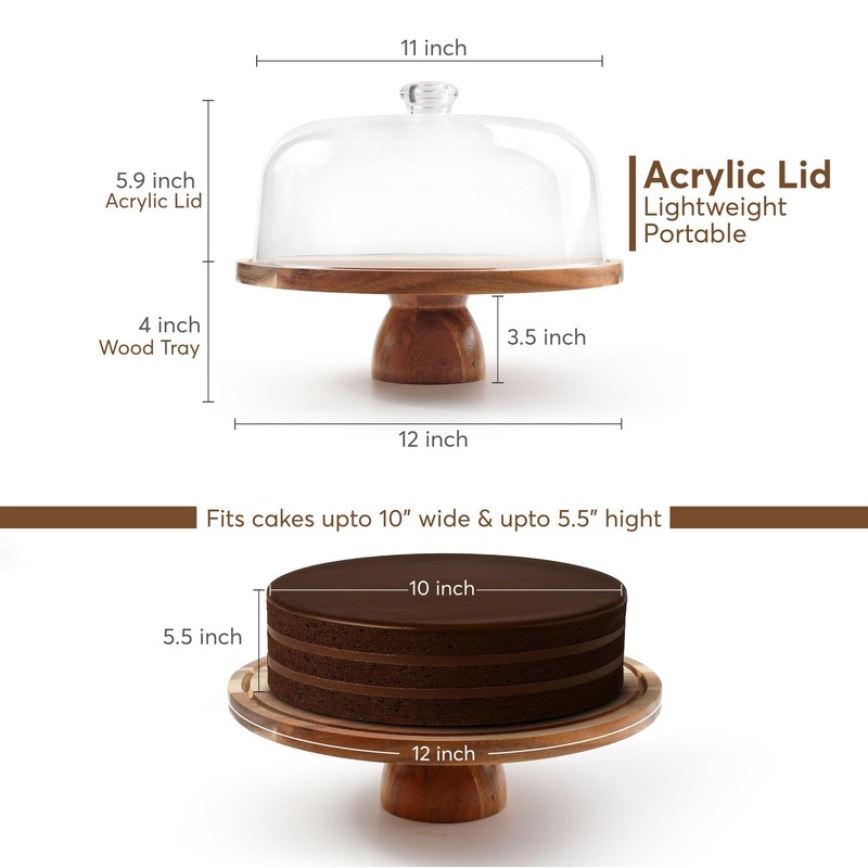 2-in-1 Acacia Wood Cake Stand with Lid, Cake Stand with Acrylic Dome Light We... gallery
