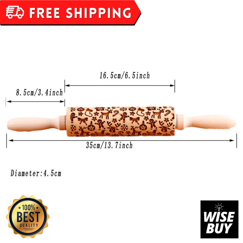 Wooden Christmas Embossed Rolling Pin + Backing Set Gift gallery