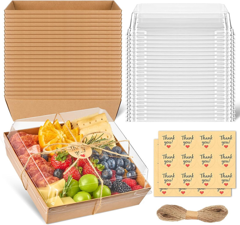 7 X 7 Inch Large Charcuterie Boxes with Clear Lids, 40 Pack Disposable Square Kr