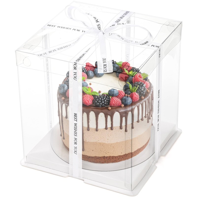 6 Pcs Clear Cake Box with Ribbon 2-Layer Tall Packaging Boxes 8x8x9 Inch PET gallery
