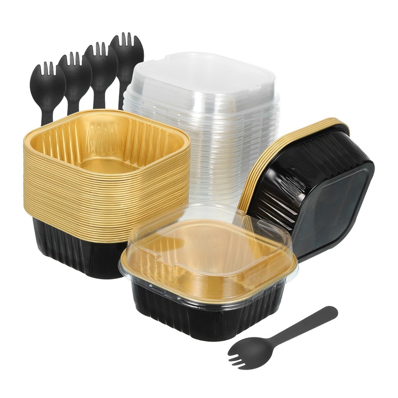 40Pack 10oz Cake Pans with Lids with Lids and Spoons Black Gold