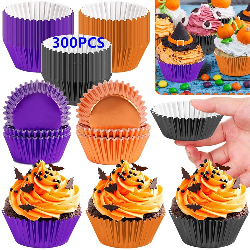 300PCS Halloween Foil Cupcake Liners Paper Mini Baking Cup Halloween Table Decor