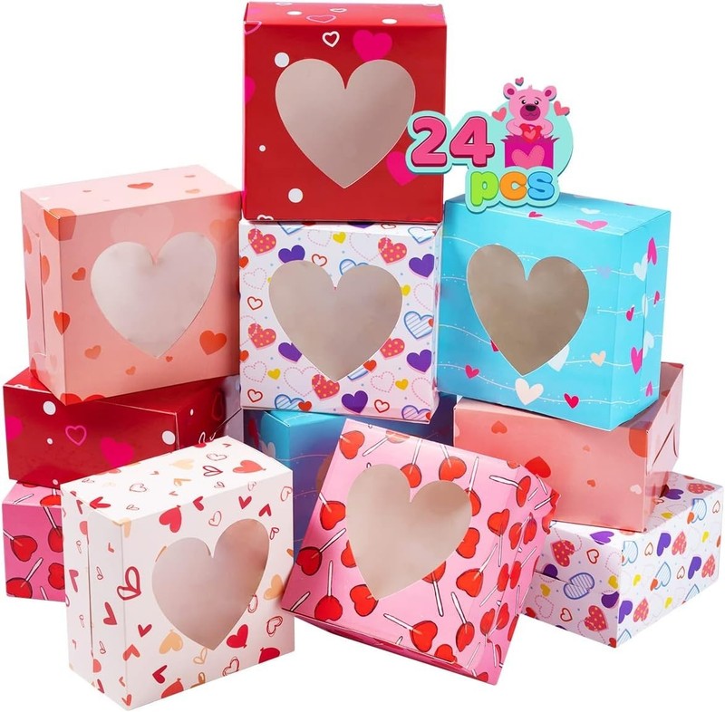 24 Pcs Valentine’s Day Bakery Treat Boxes, Valentines Cupcake Boxes, Cookie B... gallery