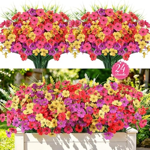 24 Bundles Realistic Fake Flowers for Outdoors, No Fade Faux 24PCS Mix Color gallery