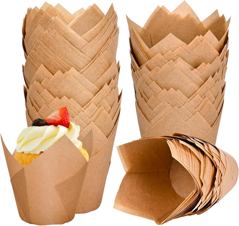 120 Count Natural Tulip Cupcake Liners, Food Grade Muffin Holders, Standard Size