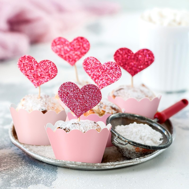 100 PCS Pink Valentines Day Cupcake Liners Pastel Scalloped Paper Wrappers gallery