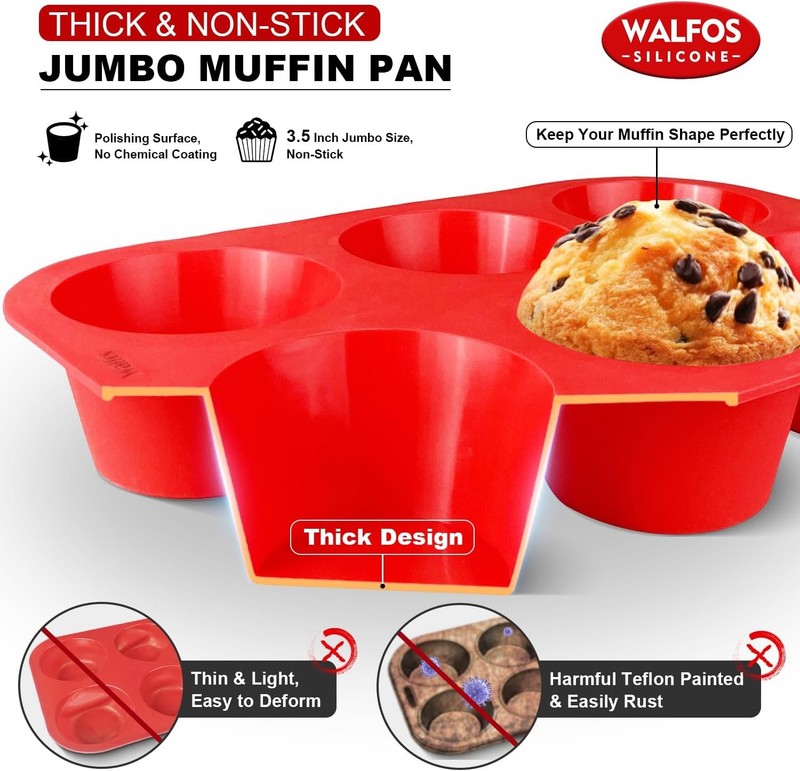 Walfos Silicone Texas 1 Pc: 6 Cups, Jumbo, Jumbo Muffin Pan (6Cup, 1Piece) gallery