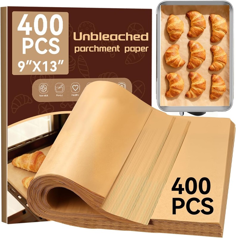 400PCS Parchment Paper Baking Sheets, 9″x13″ Unbleached Precut