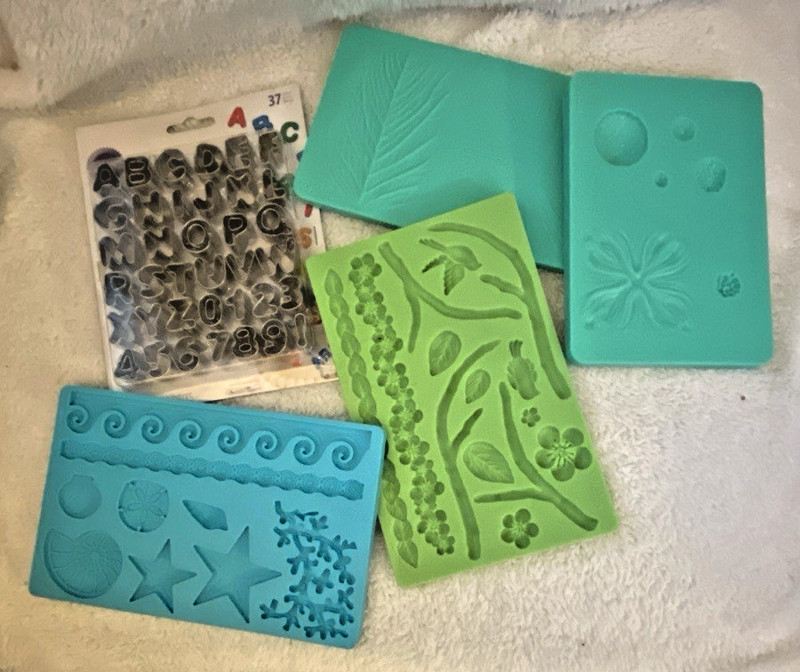 WILTON Silicone Fondant Molds Stamps Flowers Leaves Seashells Numbers Letters