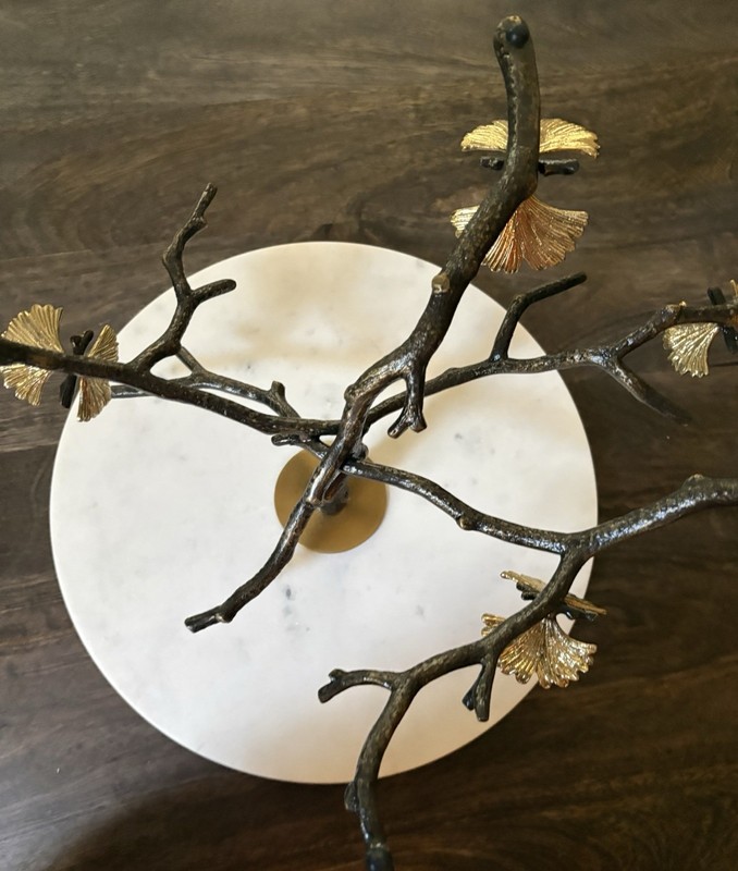 Michael Aram Style Marble & Brass Ginkgo Biloba Pedestal Stand Comes With Box gallery