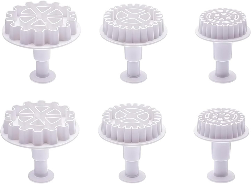 6Pcs Gear Cookie Cutters, Steampunk Cogs Plunger Mold, 3D Gear Cookie Stamp Mold