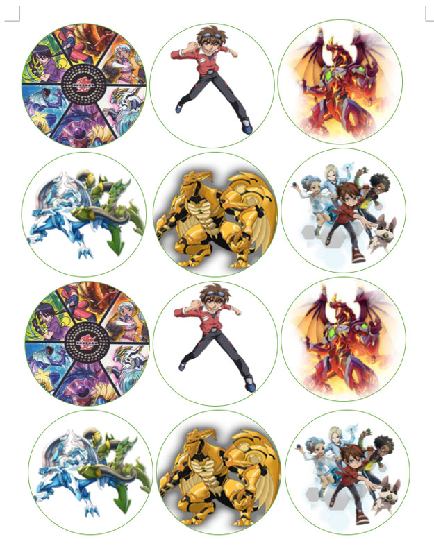 Set of 12 Bakugan edible paper, cupcake cookie toppers, PRE CUT choose size