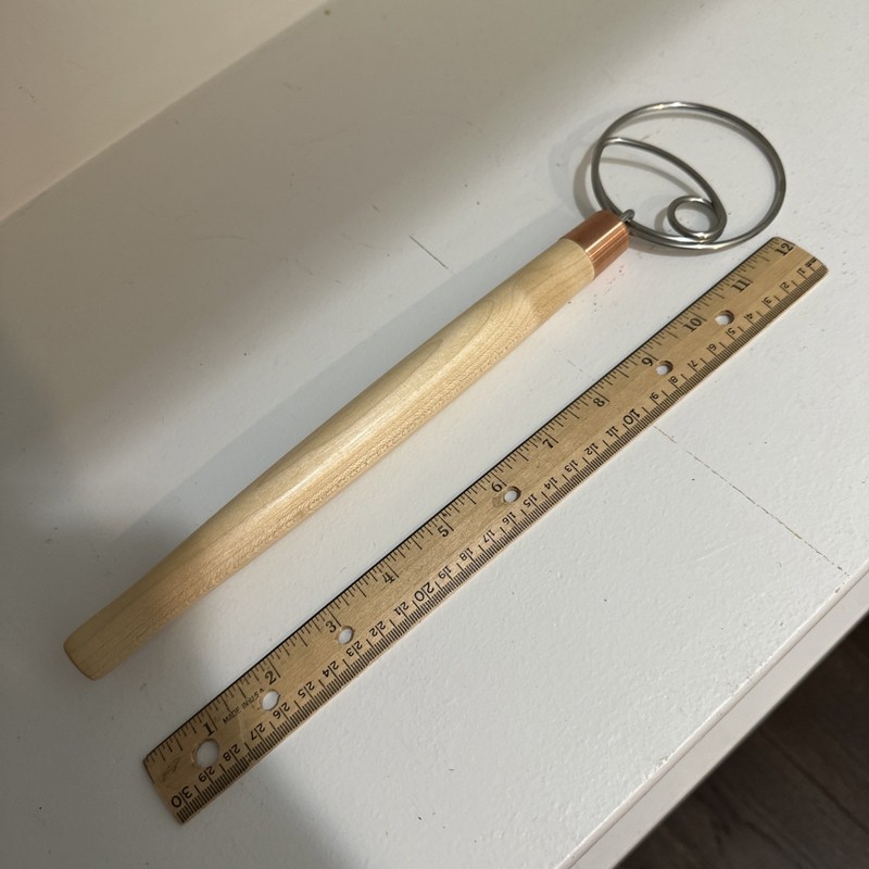 NEW!! Danish Dough Whisk Hook w/ Wooden Copper Handle, 13 Inches