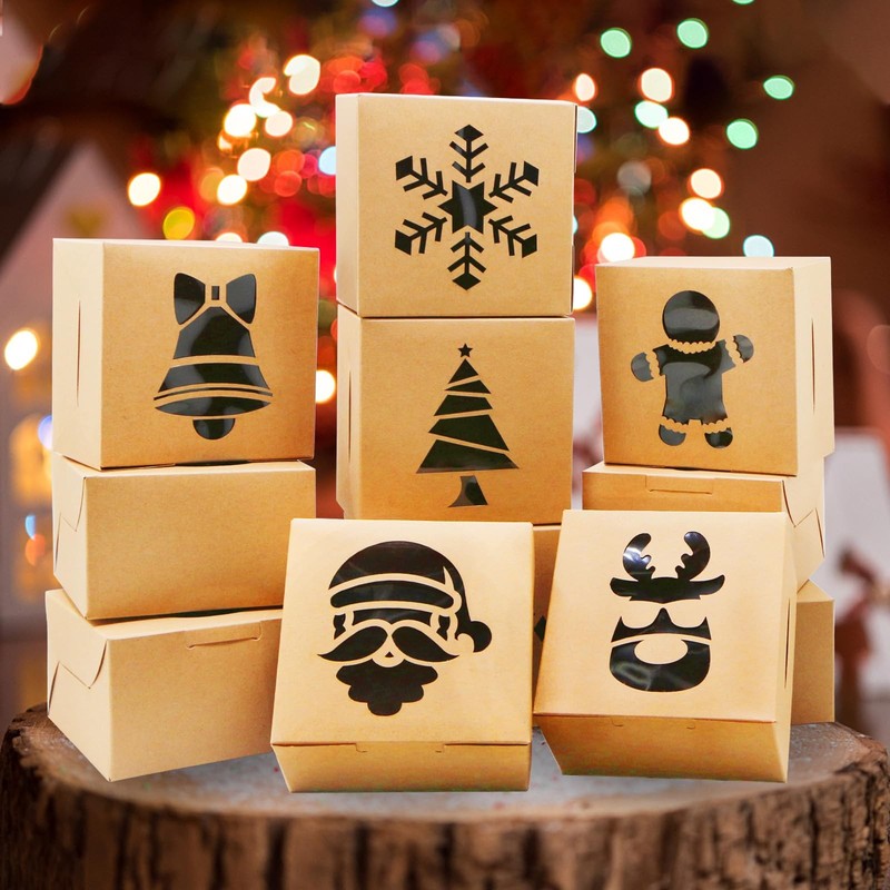 36 PCS 4x4x2.5 Inch Brown Christmas Cookie Bakery Box Gift Pastry Donut gallery