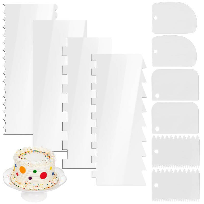 Clear Acrylic Cake Scraper Set 10 Piece Icing Smoother Edge Tool Stripes gallery