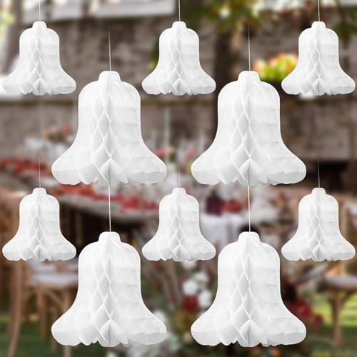 24 Pcs Paper Wedding Bells White Hanging Big Bridal Honeycomb Wedding Bells gallery