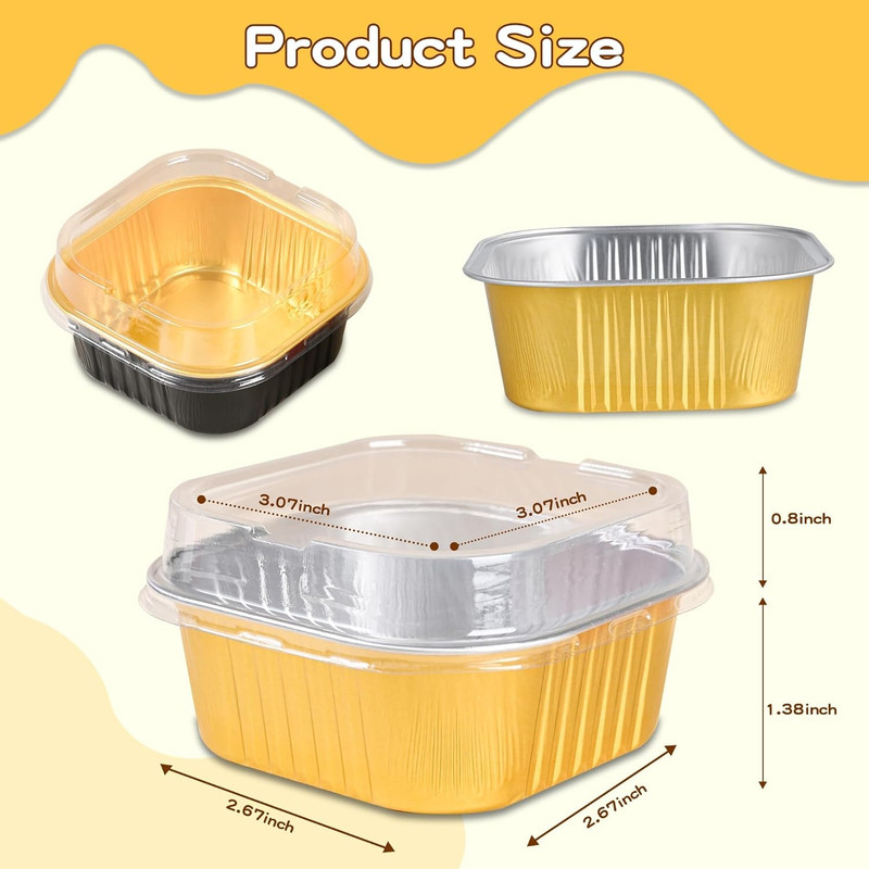40 Pack Mini Cake Pans with Lids, 5Oz Square Aluminum Foil Brownie Baking Cups, gallery