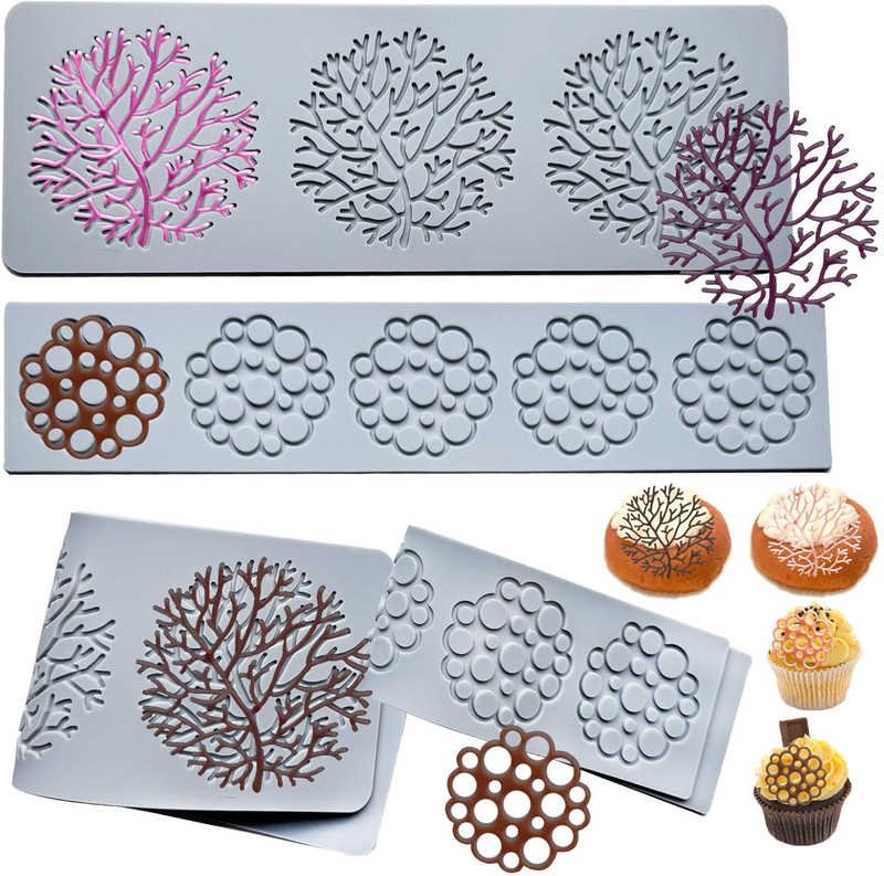 4PCS Tuile Molds Silicone, Leaf Silicone Mold Bubble Fondant Mold,Lace Molds for gallery