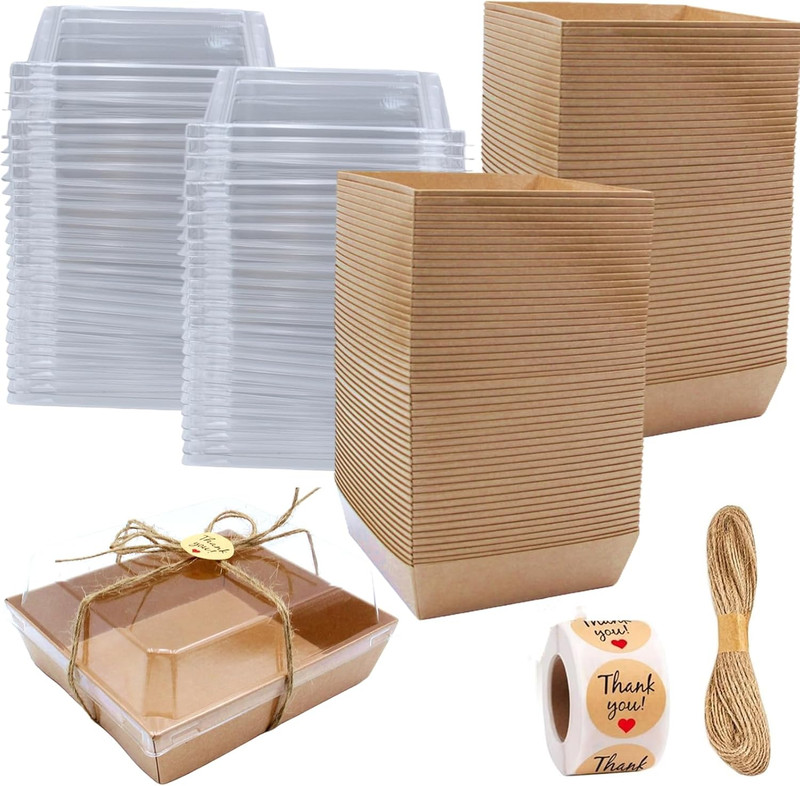 100 Pack Charcuterie Boxes with Clear Lids, Disposable Bakery Dessert Containers