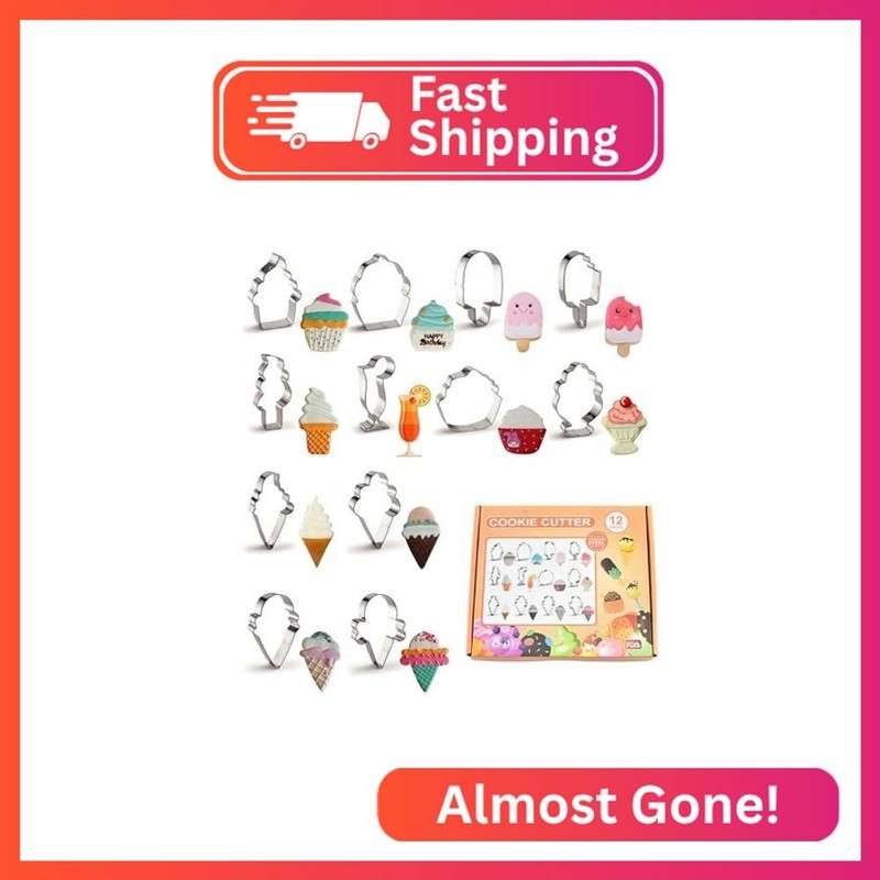 12 Pcs Ice Cream Cookie Cutters, Stainless Steel Cookie Cutters for Making Ice C