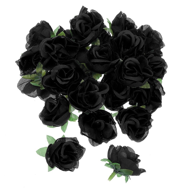 Mini Rose Artificial Flower Bulk 1.2 Inch, 50 Pcs Flower Head, Black
