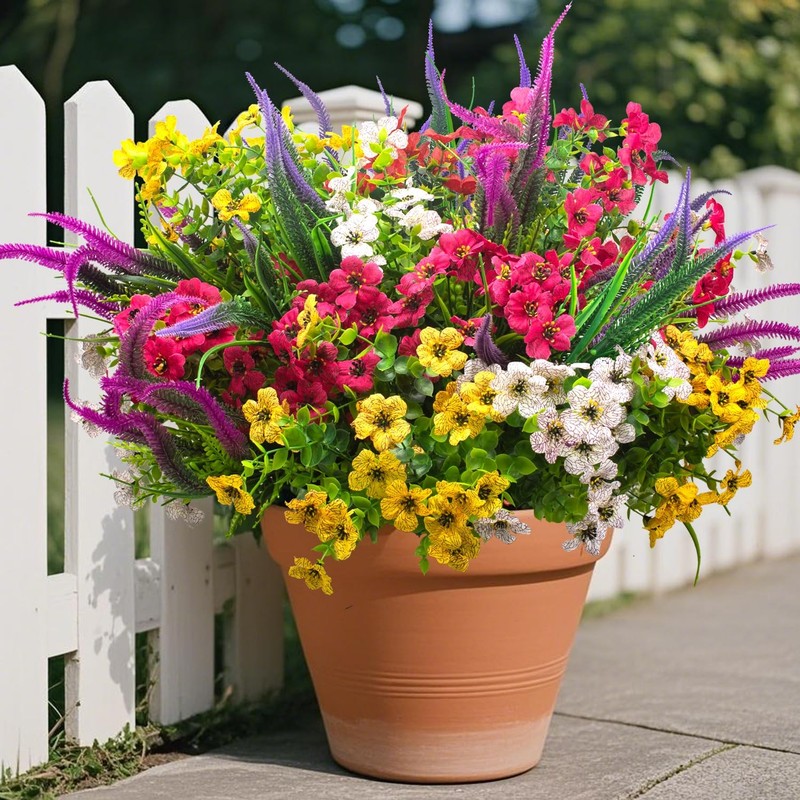 Aitisor 20 Packs Artificial Flowers Outdoor Uv Resistant Fake Plants For Garden