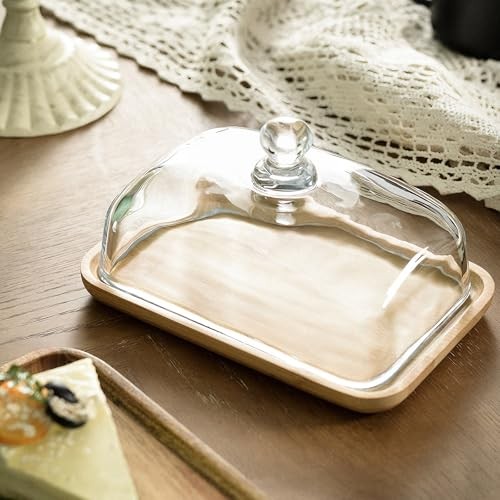 1PC Elegant Wooden Butter Dish With Clear Dome, Classic Vintage Wedding Cake gallery