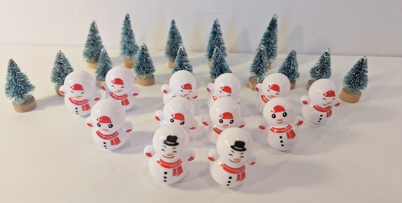 Tiny Roly Poly Snowman Trees Cake Toppers Crafts 27 Pieces Christmas Holiday Set