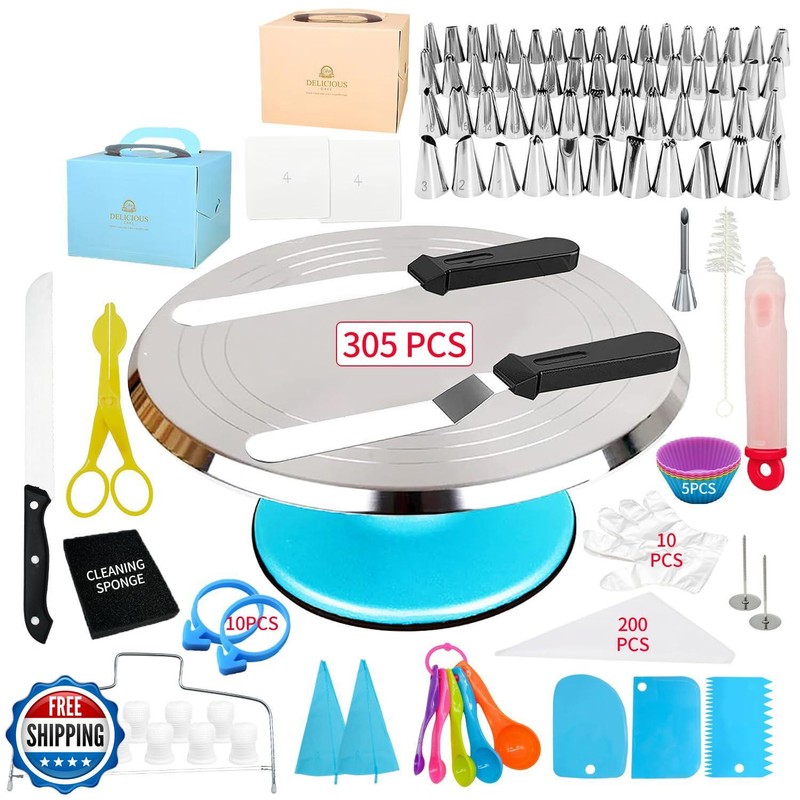 Xapigo Cake Decorating Turntable – 12″ Stainless Steel Rotating Cake Stand fo