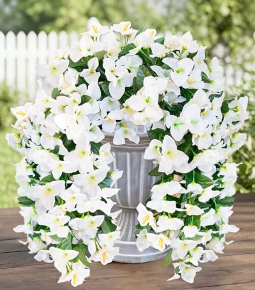 Bougainvillea Artificial Hanging Flowers Plants for Outdoors Decoration, White gallery