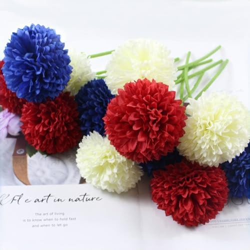 Patriotic Flowers Silk Faux Ball ChrysanthemumPCS 12 Red, White, Blue gallery