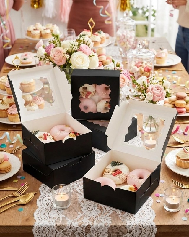 240pcs Black Cookie Boxes 6x6x3" Easy Assemble Pastry Boxes with Window for Bake gallery