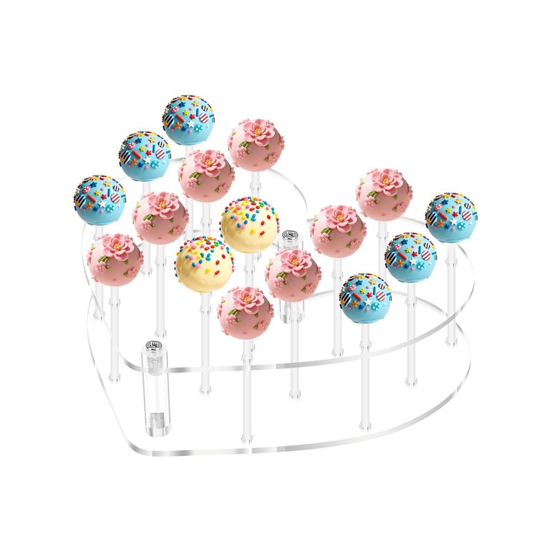Heart Shape Acrylic Lollipop Stand, 16-Hole Clear Cake Pop Holder for Candy a…