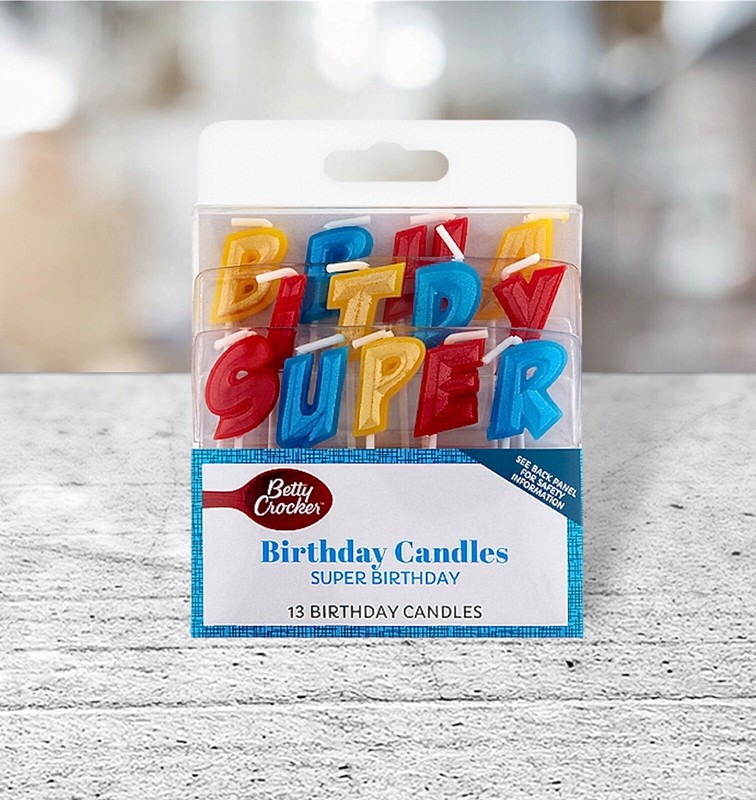 Betty Crocker SUPER BIRTHDAY Individual Letter Candles Superman Colors~13 Count