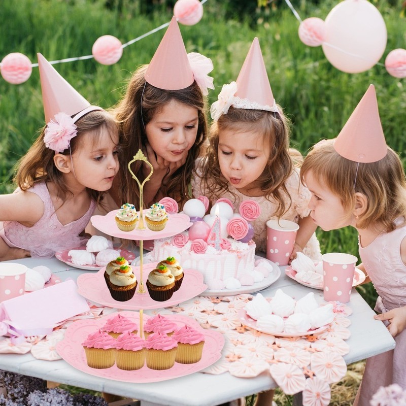3 Tier Cupcake Stand Holder Round Tower for Donuts Pink Gold Tone gallery